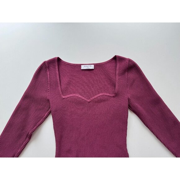 NWOT Aritzia BABATON Sculpt Knit Burgundy Sweetheart Long Sleeve Top, Size S - Picture 6 of 16